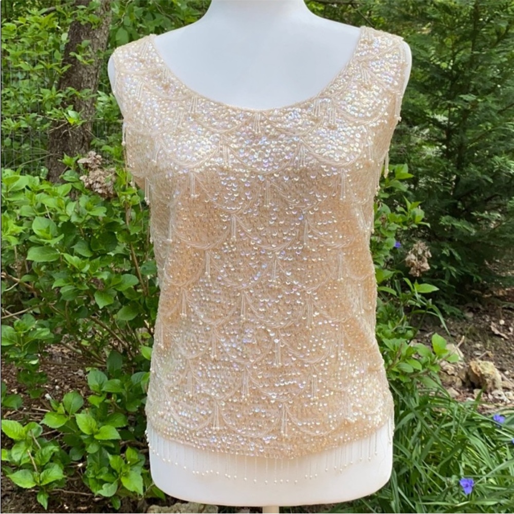 Vintage 1960 top, wool, fully beaded